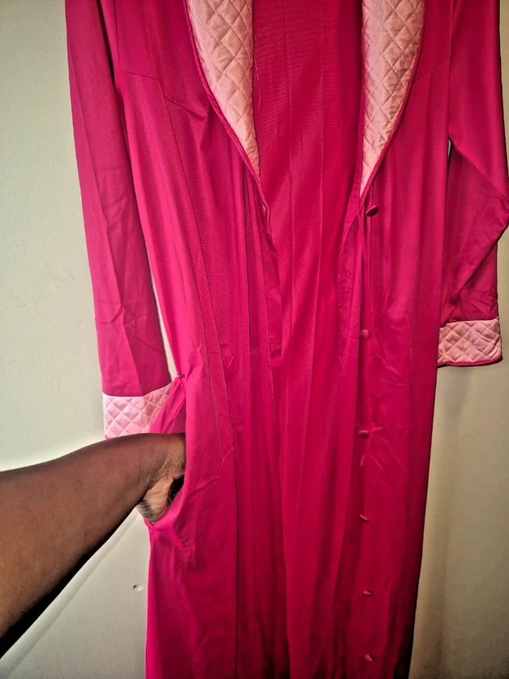 Vintage Vanity Fair Pink Quilted Collar Robe - Size 12 - Made in USA with Pocket